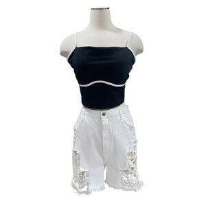 Fashion Nova Yes Now Distressed Bermuda Shorts High Rise White Denim Summer